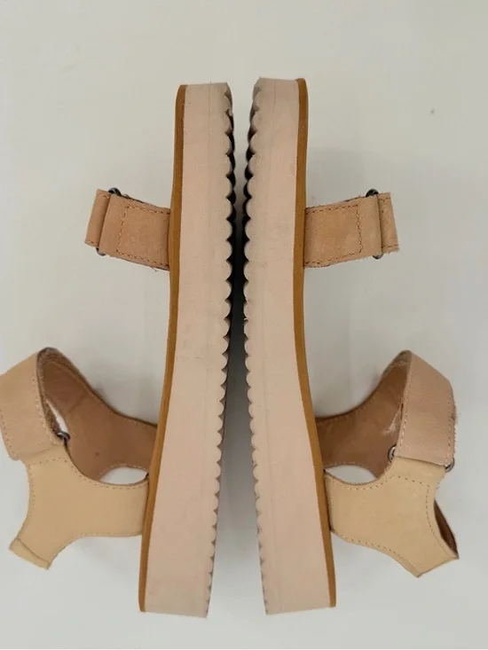 Madewell Sandals Womens 7 Tan Beige Leather MAGGIE Colorblock Flatform Comfort - Picture 9 of 11